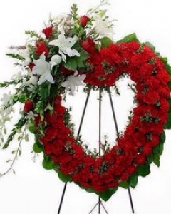 Red & white heart Funeral flowers